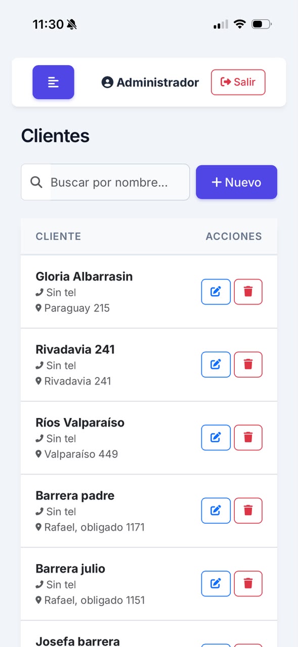 App Repartos Móvil - Gestión General de Clientes