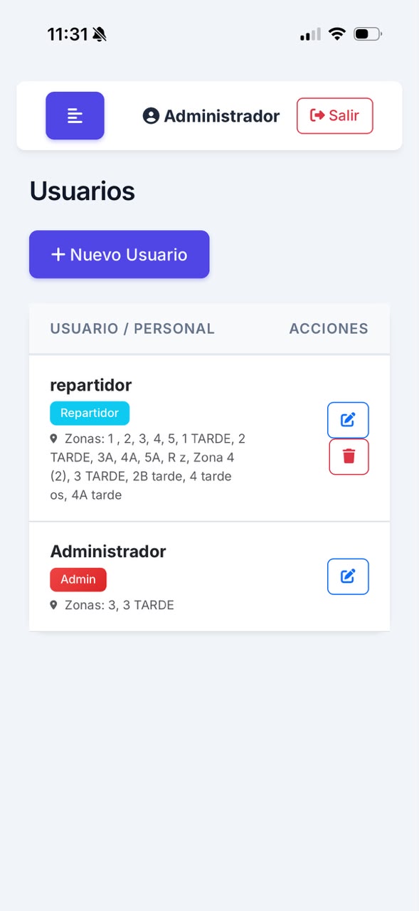 App Repartos Móvil - Gestión de Usuarios y Personal