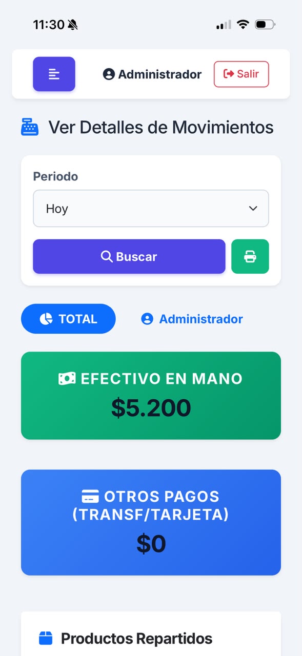 App Repartos Móvil - Resumen de Movimientos & Caja