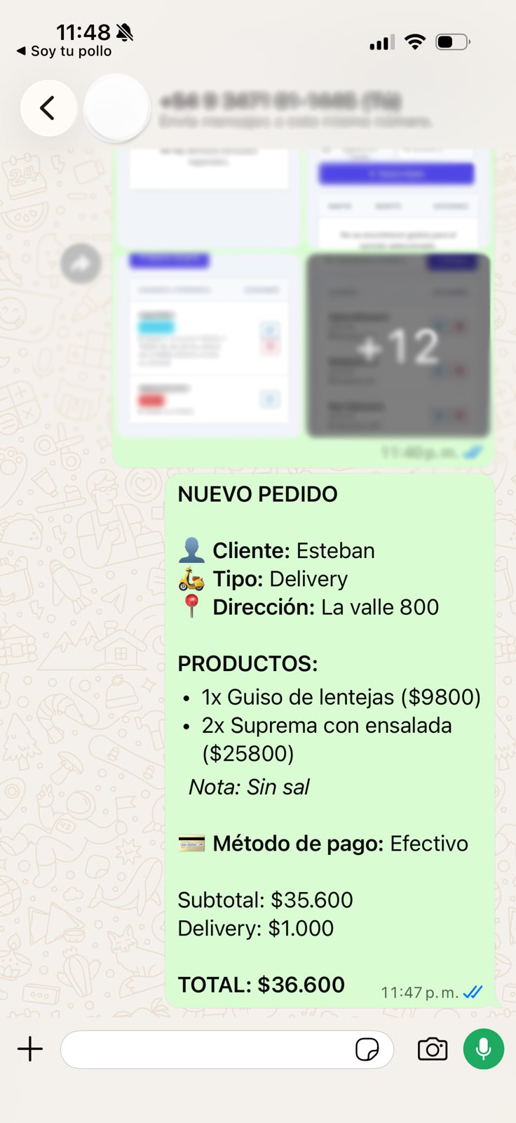 App Rotisería - Pedido Enviado a WhatsApp