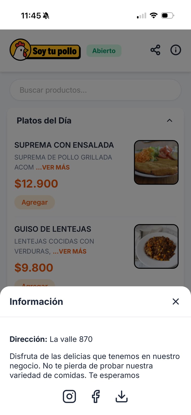 App Rotisería - Información del Comercio