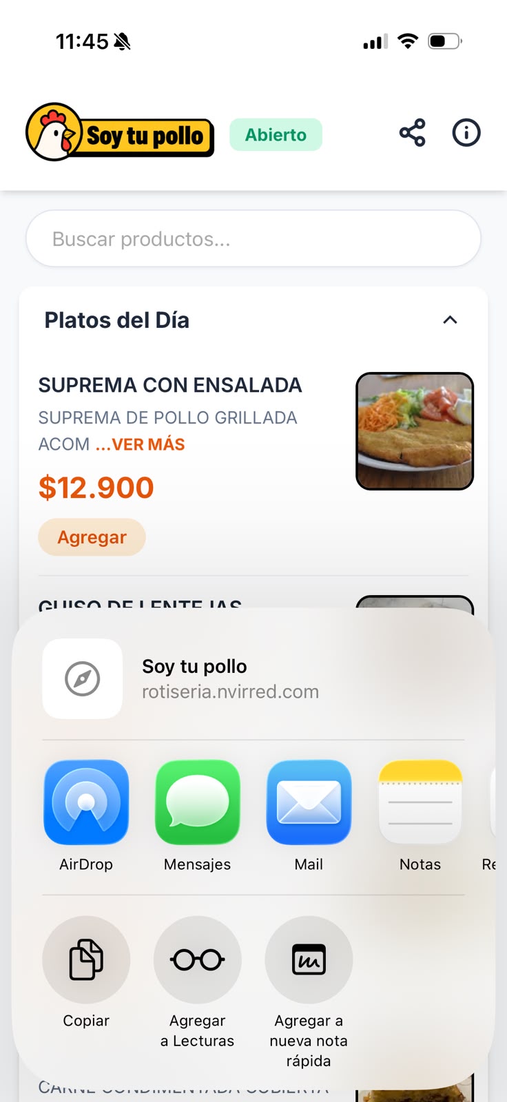 App Rotisería - Compartir Menú / Aplicación