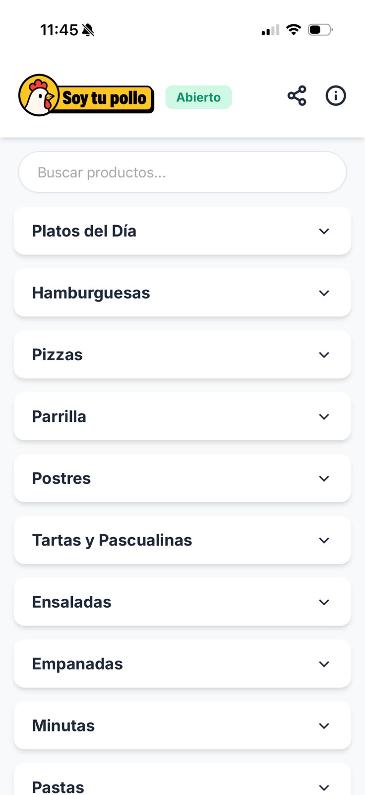App Rotisería - Categorías del Menú Digital